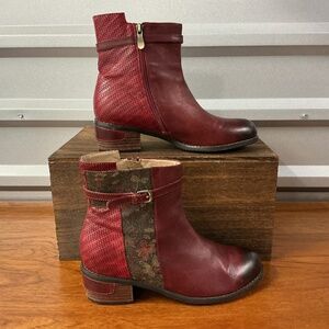 L’artiste Women Kanessa Red Leather Floral Weave Ankle Boot Size 41EU 9.5US